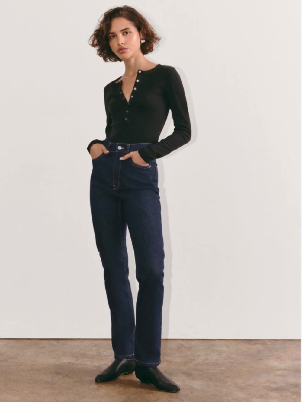 Everlane The Way High Slim dark straight cut jeans